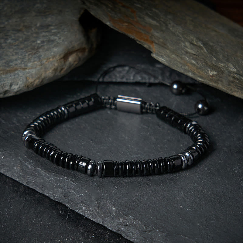 Wear FengShui Small Black Obsidian Green Aventurine Grey Jasper Tiger Eye Strength Rope Bracelet