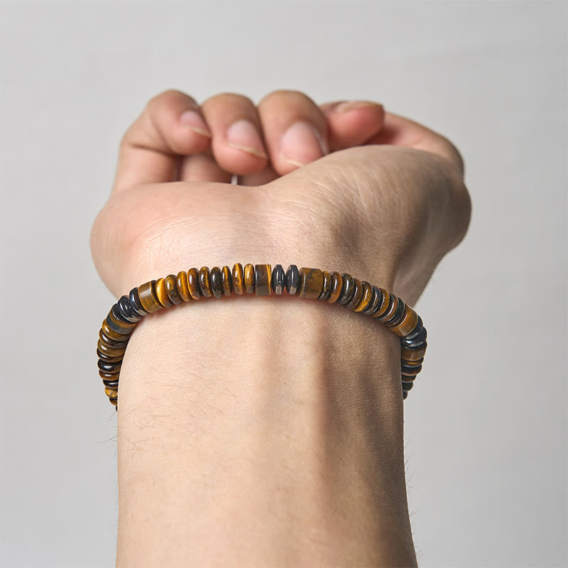 Wear FengShui Small Black Obsidian Green Aventurine Grey Jasper Tiger Eye Strength Rope Bracelet