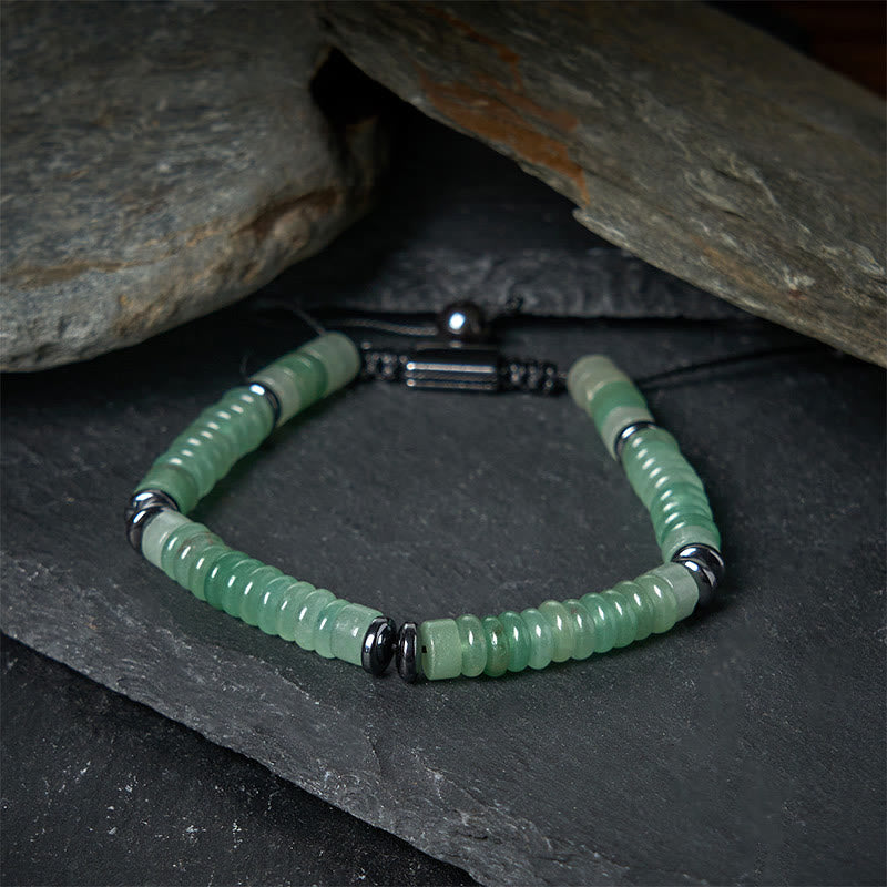 Wear FengShui Small Black Obsidian Green Aventurine Grey Jasper Tiger Eye Strength Rope Bracelet