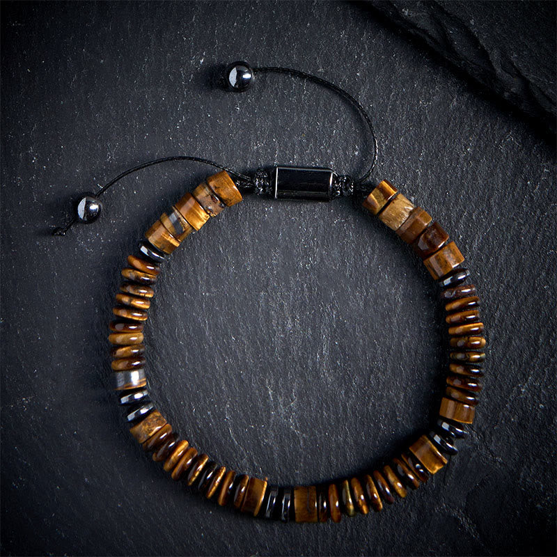 Wear FengShui Small Black Obsidian Green Aventurine Grey Jasper Tiger Eye Strength Rope Bracelet