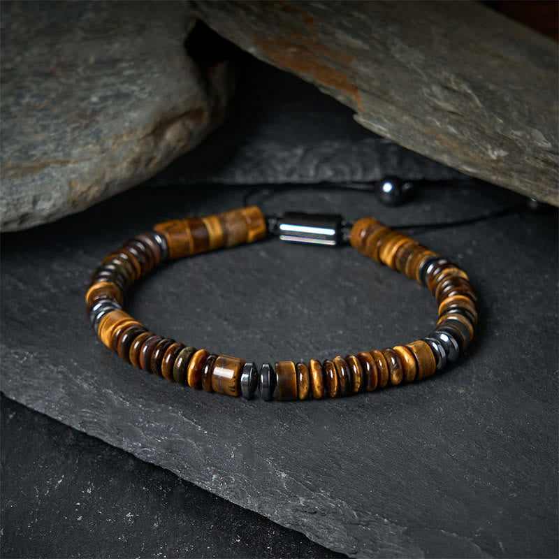 Wear FengShui Small Black Obsidian Green Aventurine Grey Jasper Tiger Eye Strength Rope Bracelet