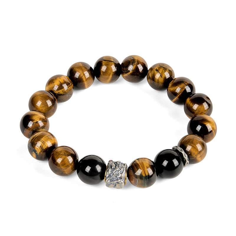 Wear FengShui Tiger Eye Silver Sheen Obsidian Meditation Buddha Head Protection Bracelet