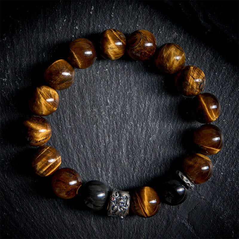 Wear FengShui Tiger Eye Silver Sheen Obsidian Meditation Buddha Head Protection Bracelet