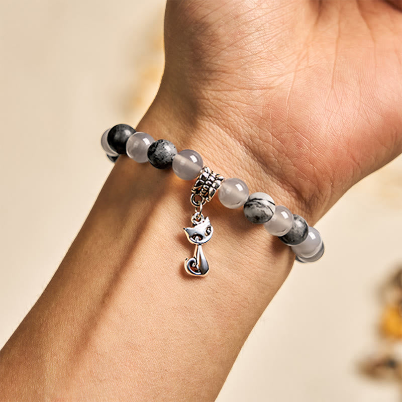 Wear FengShui Birman Cat Natural Grey Jasper Agate Bead Healing Bracelet