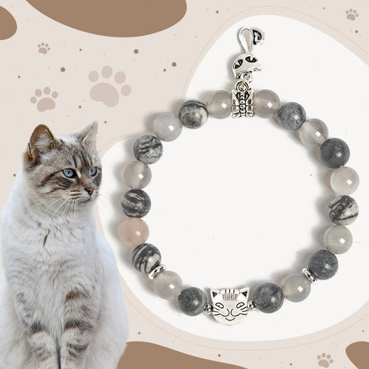 Wear FengShui Birman Cat Natural Grey Jasper Agate Bead Healing Bracelet