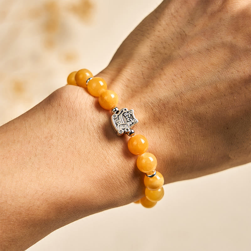 Wear FengShui 925 Sterling Silver Orange Tabby Cat Yellow Chalcedony Positivity Bracelet