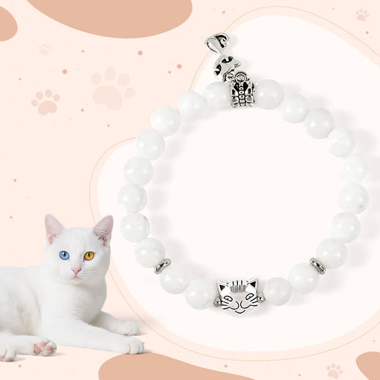 Wear FengShui White Cat Natural White Chalcedony Bead Positive Bracelet