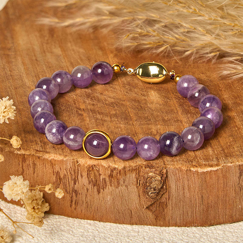 Wear FengShui Natural Amethyst Beads Balance Relieves Stress Buckle Bracelet