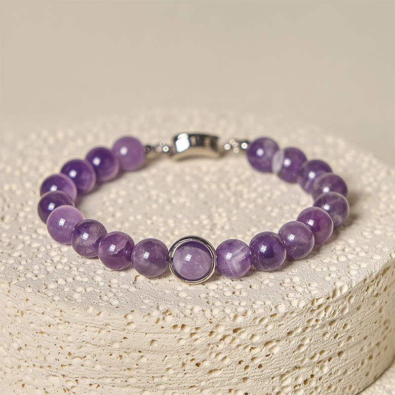 Wear FengShui Natural Amethyst Beads Balance Relieves Stress Buckle Bracelet