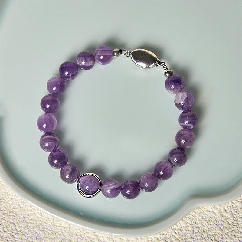 Wear FengShui Natural Amethyst Beads Balance Relieves Stress Buckle Bracelet