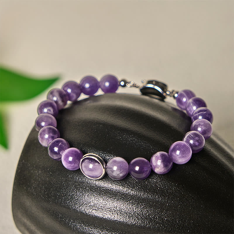 Wear FengShui Natural Amethyst Beads Balance Relieves Stress Buckle Bracelet