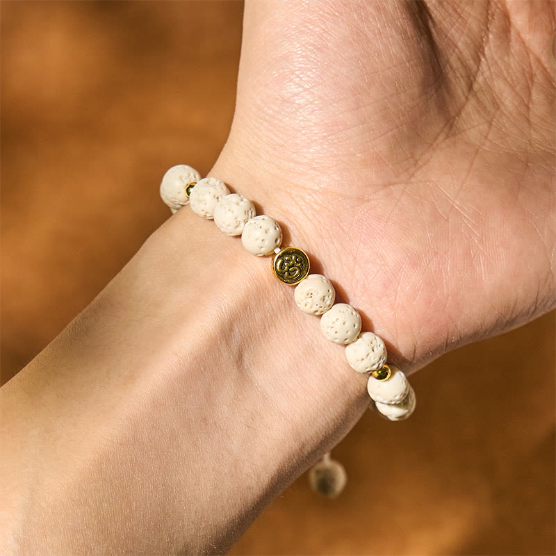 Wear FengShui White Lava Rock Om Symbol Healing Calm Bracelet