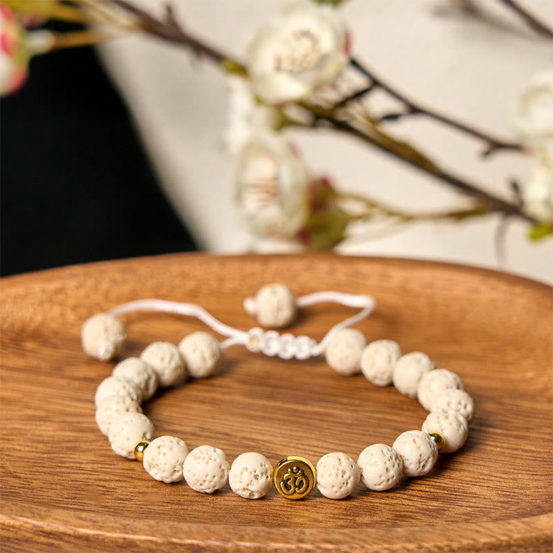 Wear FengShui White Lava Rock Om Symbol Healing Calm Bracelet