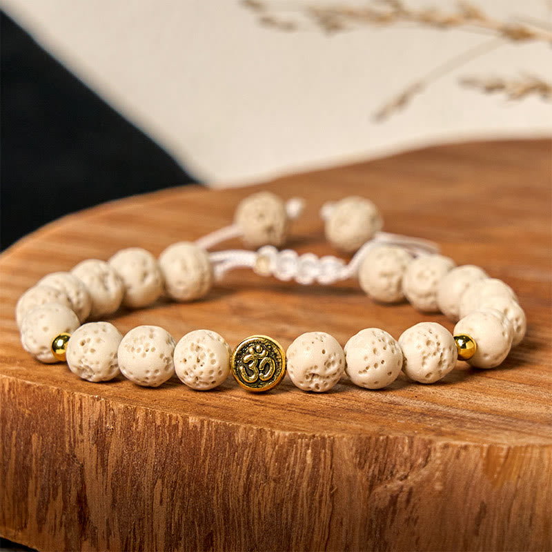 Wear FengShui White Lava Rock Om Symbol Healing Calm Bracelet