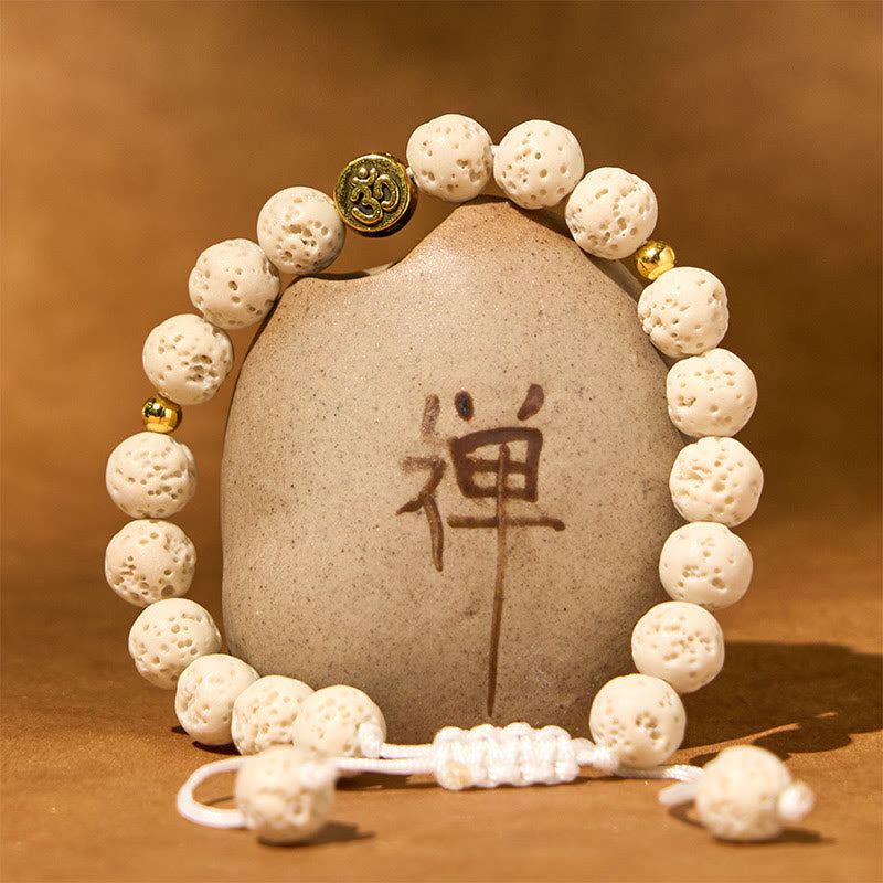 Wear FengShui White Lava Rock Om Symbol Healing Calm Bracelet