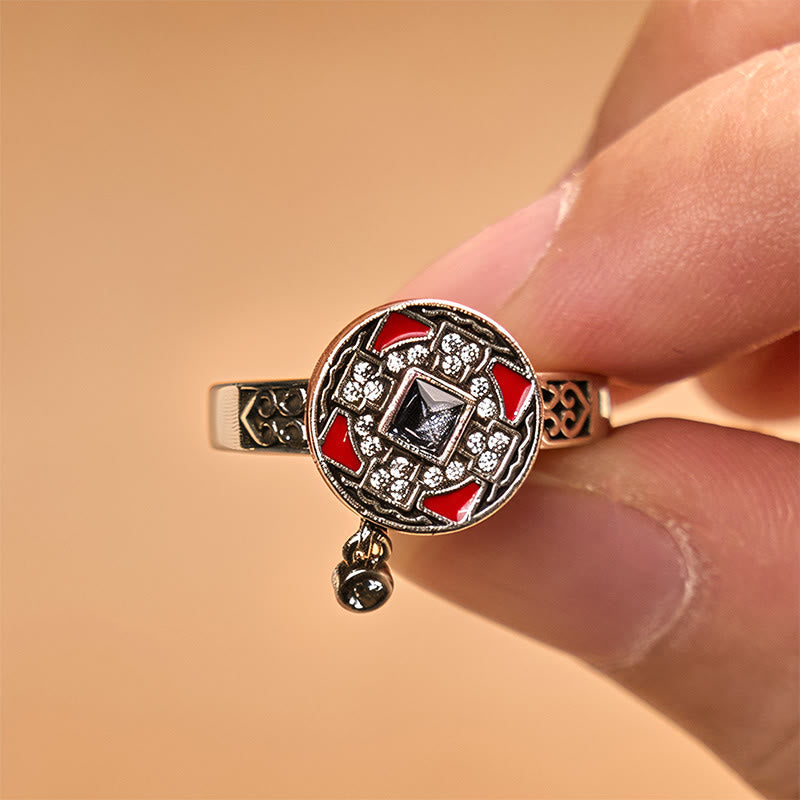 Wear FengShui Om Mani Padme Hum Copper Prayer Wheel Rotatable Wealth Ring