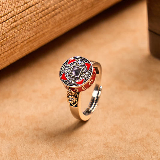 Wear FengShui Om Mani Padme Hum Copper Prayer Wheel Rotatable Wealth Ring