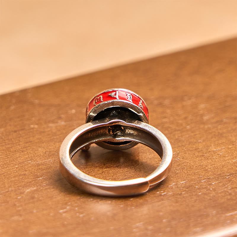 Wear FengShui Om Mani Padme Hum Copper Prayer Wheel Rotatable Wealth Ring