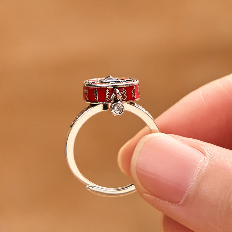 Wear FengShui Om Mani Padme Hum Copper Prayer Wheel Rotatable Wealth Ring