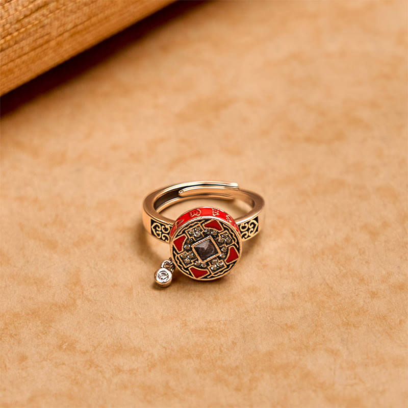 Wear FengShui Om Mani Padme Hum Copper Prayer Wheel Rotatable Wealth Ring