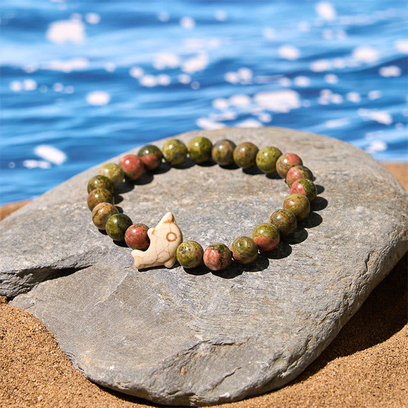Wear FengShui Natural Various Stones Dolphin Spiritual Balance Bracelet