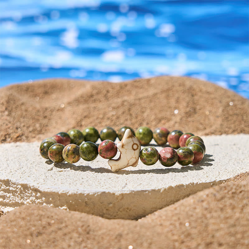 Wear FengShui Natural Various Stones Dolphin Spiritual Balance Bracelet