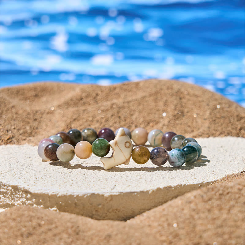 Wear FengShui Natural Various Stones Dolphin Spiritual Balance Bracelet
