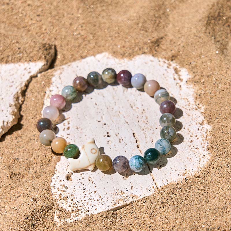 Wear FengShui Natural Various Stones Dolphin Spiritual Balance Bracelet