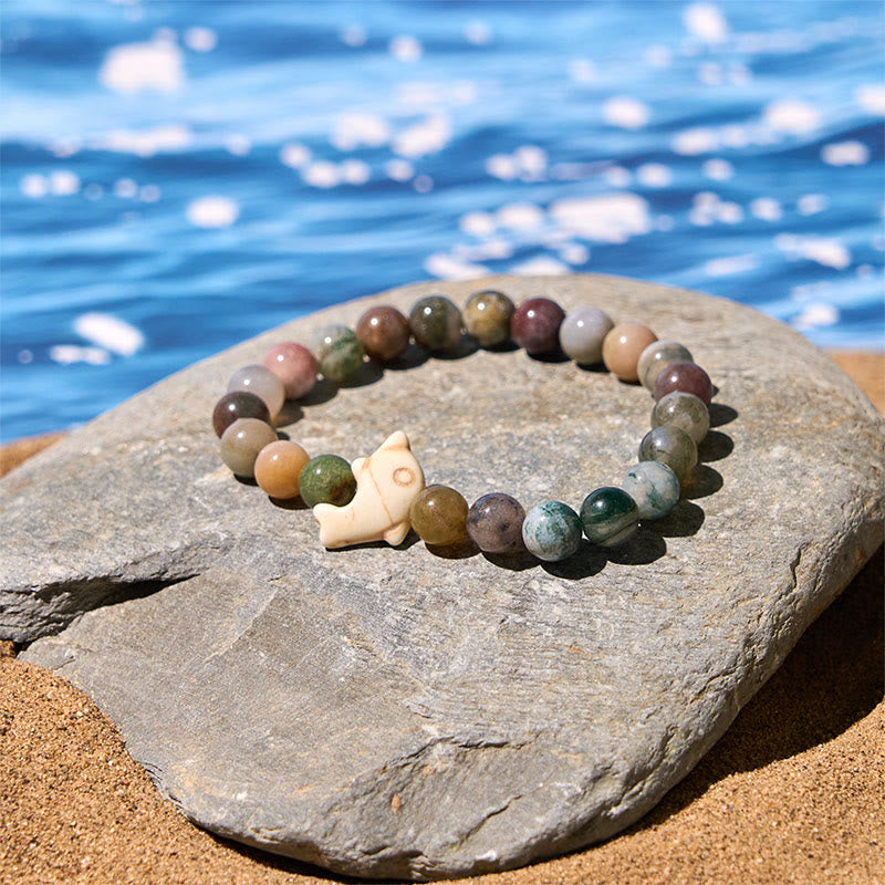 Wear FengShui Natural Various Stones Dolphin Spiritual Balance Bracelet