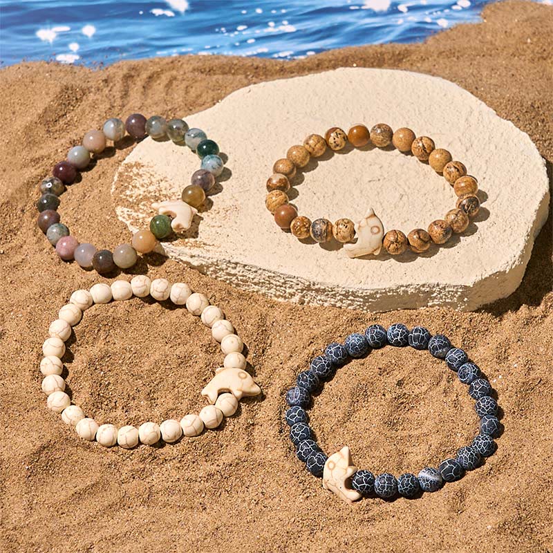 Wear FengShui Natural Various Stones Dolphin Spiritual Balance Bracelet