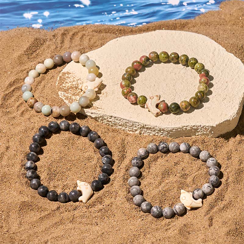 Wear FengShui Natural Various Stones Dolphin Spiritual Balance Bracelet