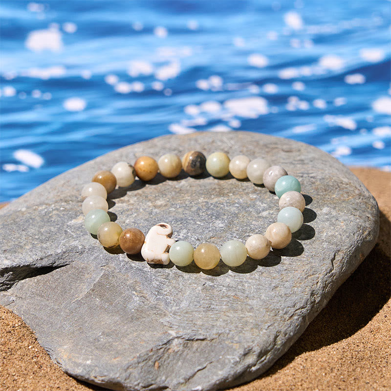 Wear FengShui Natural Various Stones Elephant Spiritual Strength Bracelet