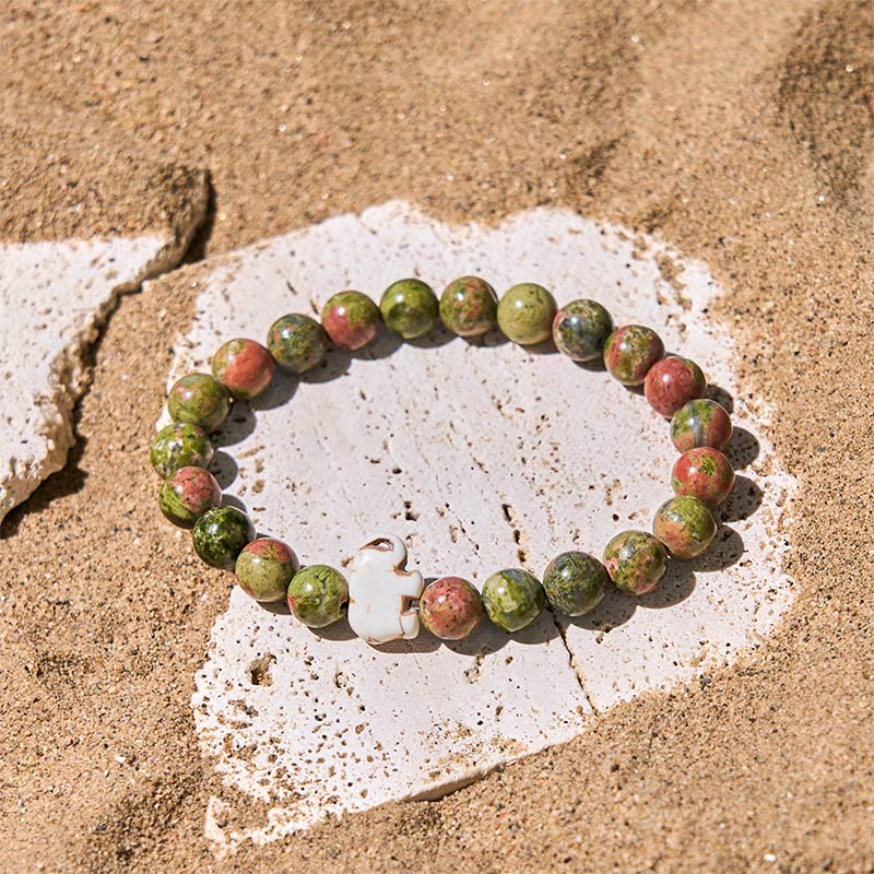 Wear FengShui Natural Various Stones Elephant Spiritual Strength Bracelet