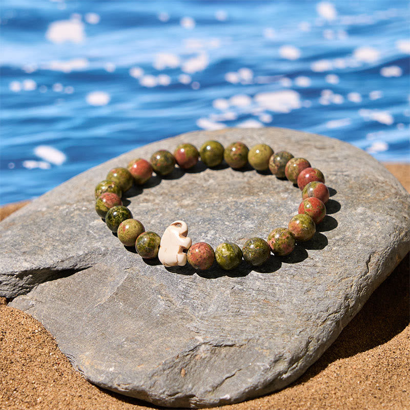 Wear FengShui Natural Various Stones Elephant Spiritual Strength Bracelet
