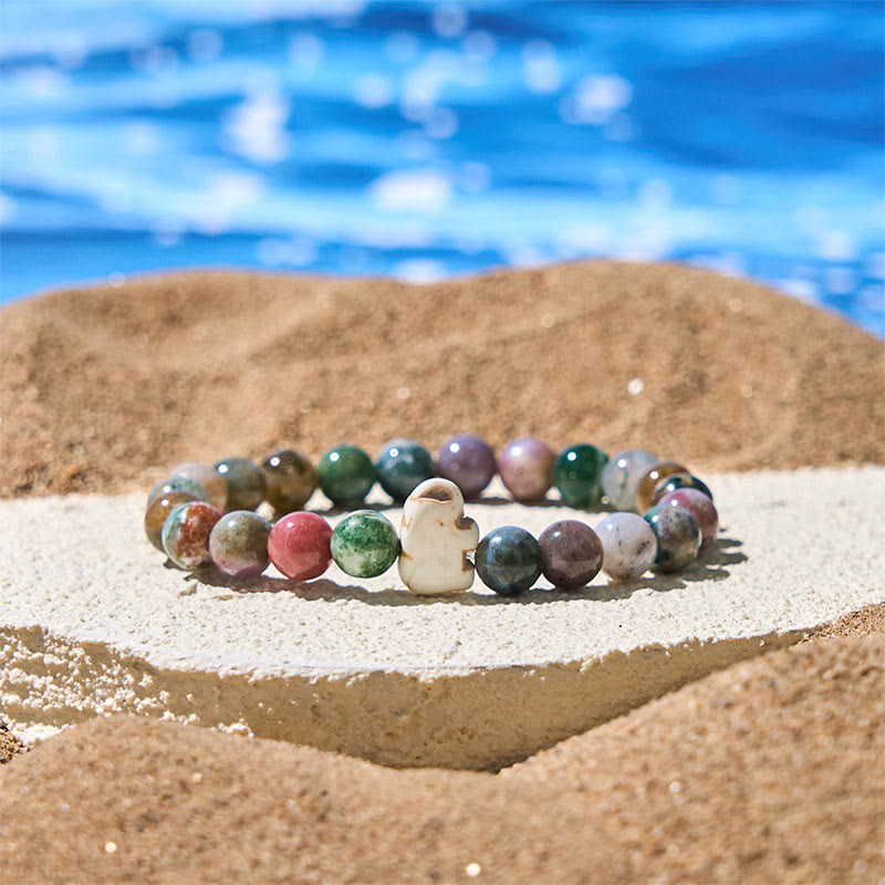 Wear FengShui Natural Various Stones Elephant Spiritual Strength Bracelet