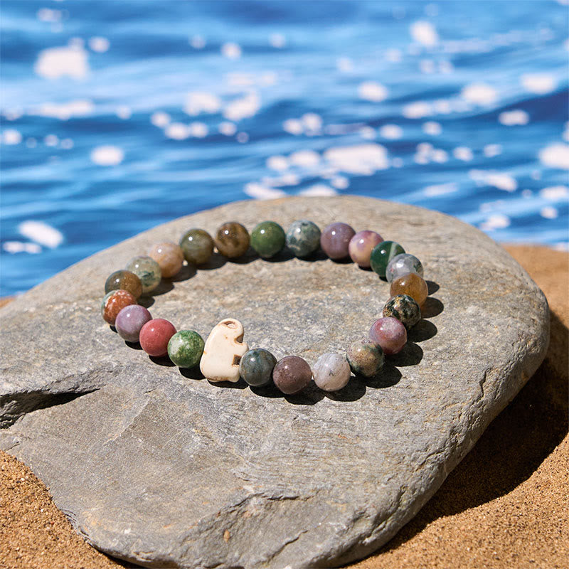 Wear FengShui Natural Various Stones Elephant Spiritual Strength Bracelet