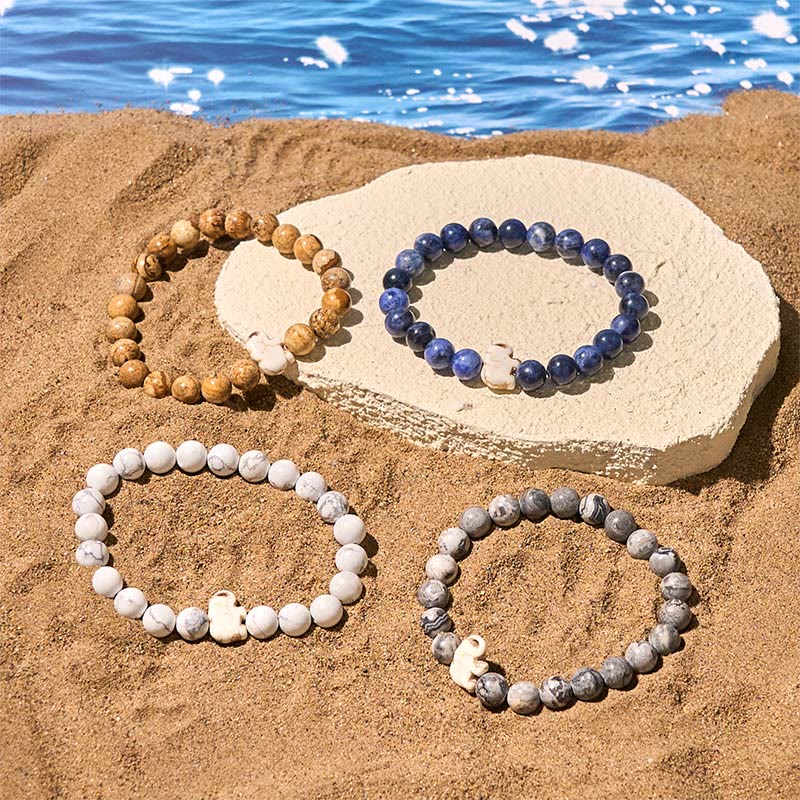 Wear FengShui Natural Various Stones Elephant Spiritual Strength Bracelet