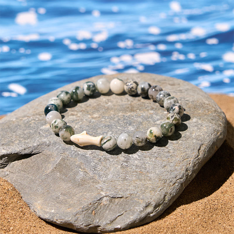 Wear FengShui Natural Agate Stone Shark Wisdom Bracelet