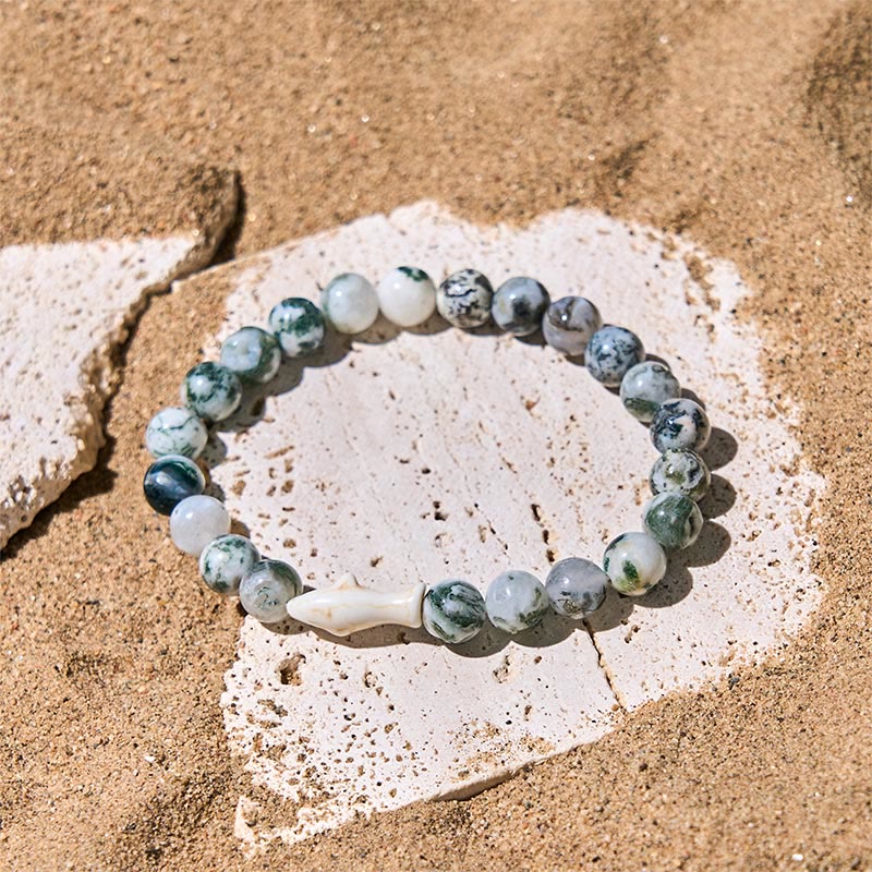 Wear FengShui Natural Agate Stone Shark Wisdom Bracelet