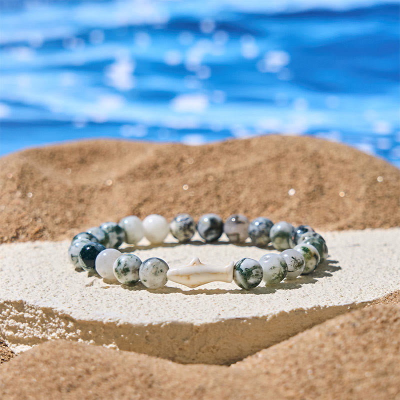 Wear FengShui Natural Agate Stone Shark Wisdom Bracelet