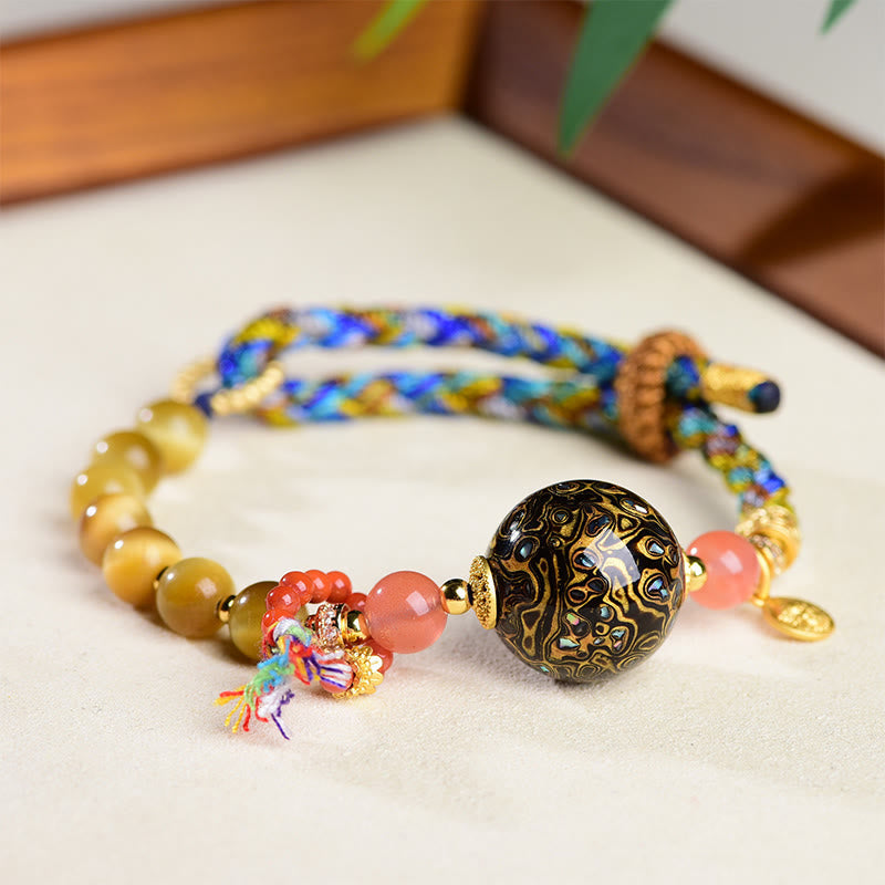 Wear FengShui Tibetan  Lacquer Bead Hand-woven Tiger Eye Stone Protection Bracelet
