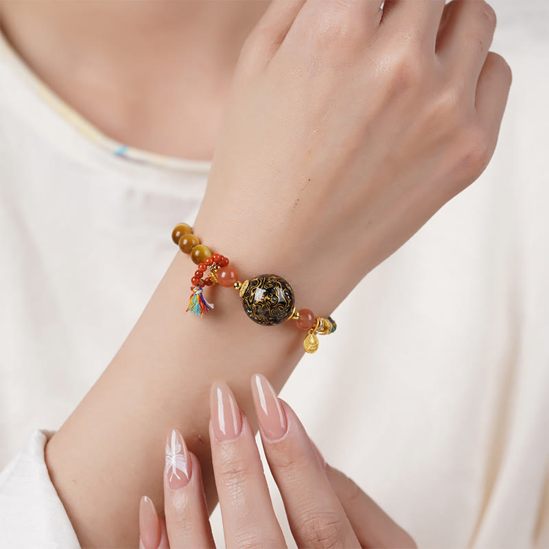 Wear FengShui Tibetan  Lacquer Bead Hand-woven Tiger Eye Stone Protection Bracelet