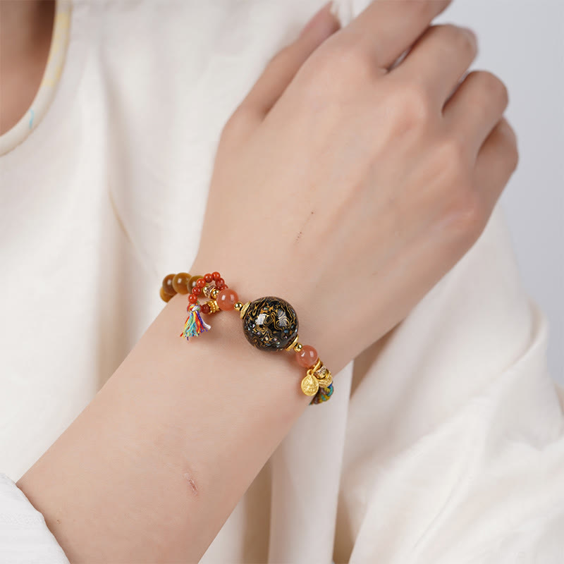 Wear FengShui Tibetan  Lacquer Bead Hand-woven Tiger Eye Stone Protection Bracelet