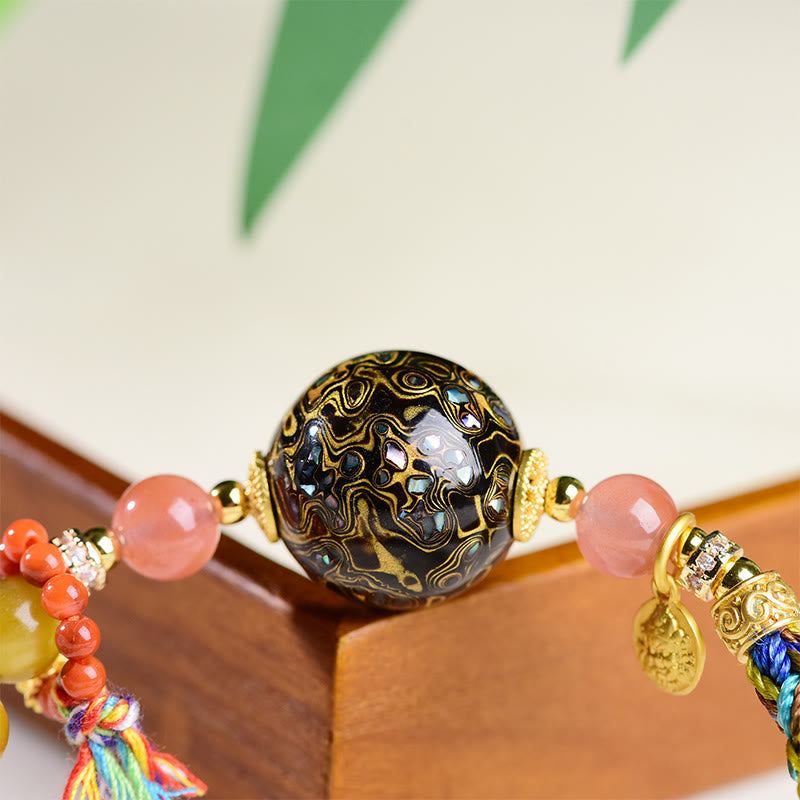 Wear FengShui Tibetan  Lacquer Bead Hand-woven Tiger Eye Stone Protection Bracelet