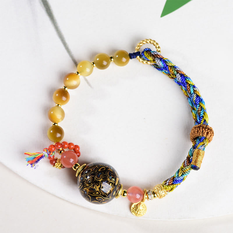 Wear FengShui Tibetan  Lacquer Bead Hand-woven Tiger Eye Stone Protection Bracelet
