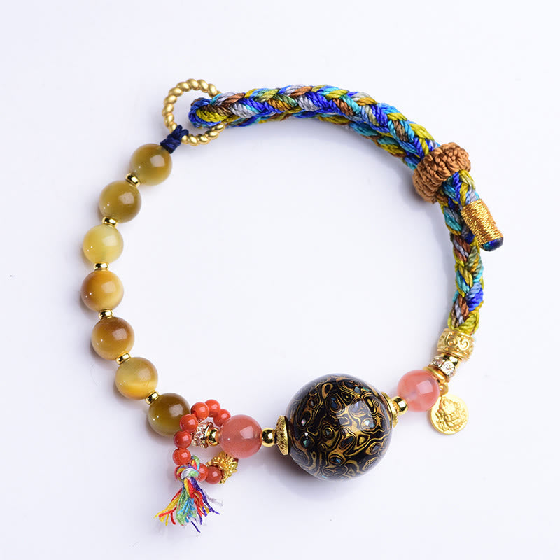Wear FengShui Tibetan  Lacquer Bead Hand-woven Tiger Eye Stone Protection Bracelet