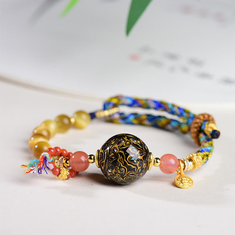 Wear FengShui Tibetan  Lacquer Bead Hand-woven Tiger Eye Stone Protection Bracelet
