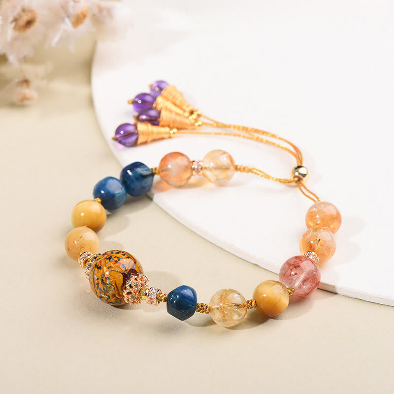 Wear FengShui Tibetan Lacquer Bead Hand-woven Various Crystals Power  Bracelet