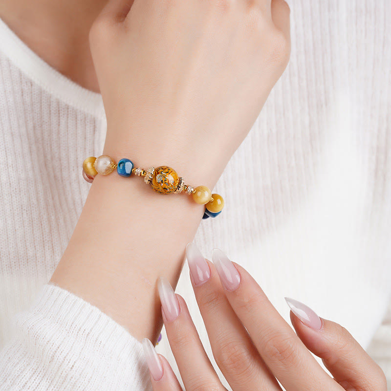 Wear FengShui Tibetan Lacquer Bead Hand-woven Various Crystals Power  Bracelet