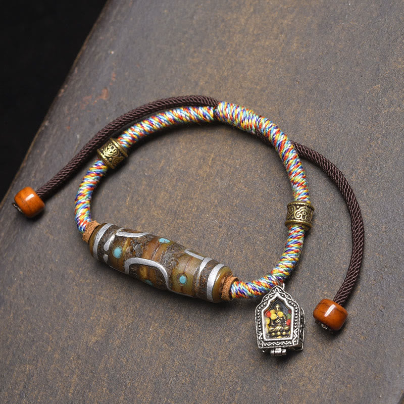 Wear FengShui Handcrafted Tibetan Nine-eye Dzi Bead Protection Rope Bracelet